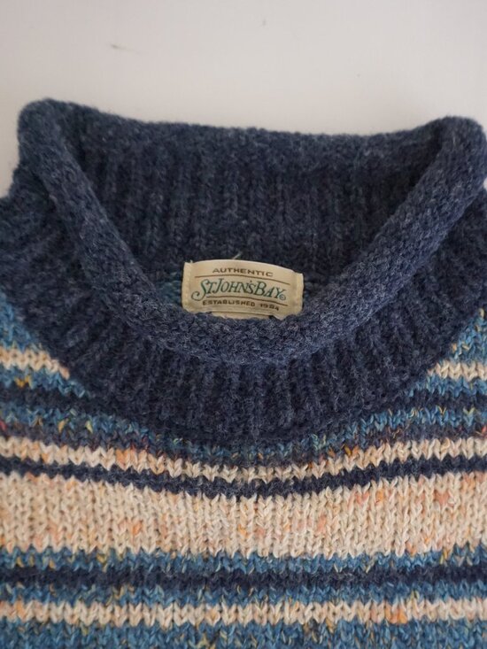 Vintage St John Bays Blue Stripe Sweater Coastal Chic Lagenlook Knit Texture XL - Picture 9 of 9
